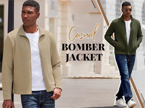 COOFANDY Men's Lightweight Varsity Jacket Casual Bomber Jackets Waffle Zip Up Coat with Pocket