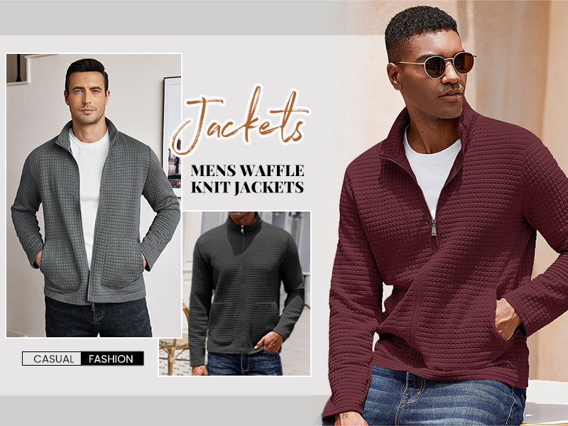 COOFANDY Men's Lightweight Varsity Jacket Casual Bomber Jackets Waffle Zip Up Coat with Pocket