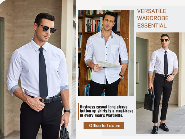 COOFANDY Mens Dress Shirts Long Sleeve Button Down Shirts Untucked Wrinkle-Free Business Casual Shirts