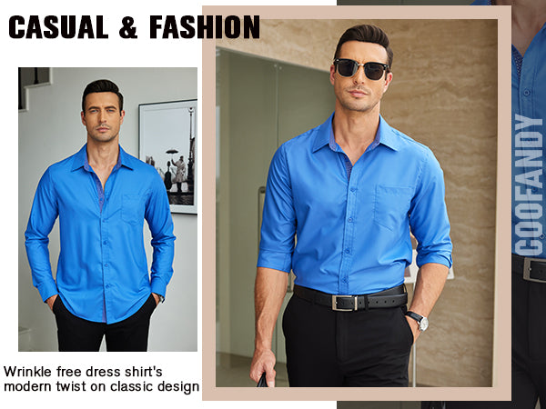 COOFANDY Mens Dress Shirts Long Sleeve Button Down Shirts Untucked Wrinkle-Free Business Casual Shirts