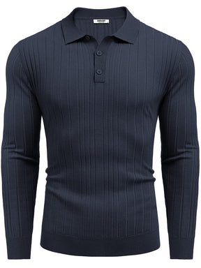 Versatile Ribbed Knit Polo Shirts (US Only) Sweater coofandy Navy Blue S 