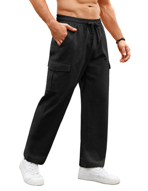 COOFANDY Mens Casual Cargo Pants Relaxed Fit Outdoor Hiking Pants Cotton Drawstring Sweatpants with Pockets, Khaki, Small