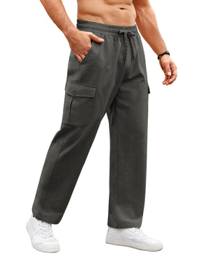 COOFANDY Mens Casual Cargo Pants Relaxed Fit Outdoor Hiking Pants Cotton Drawstring Sweatpants with Pockets, Khaki, Small