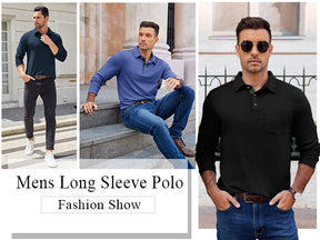COOFANDY Men's Long Sleeve Polo Shirt Casual Dress Button Polo T Shirt with Pocket Basic Lightweight Collared Golf Shirt