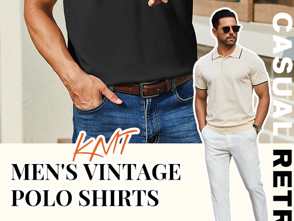 COOFANDY Men's Knit Polo Shirts Short Sleeve Casual Button Golf Polo Shirts Collared T Shirt