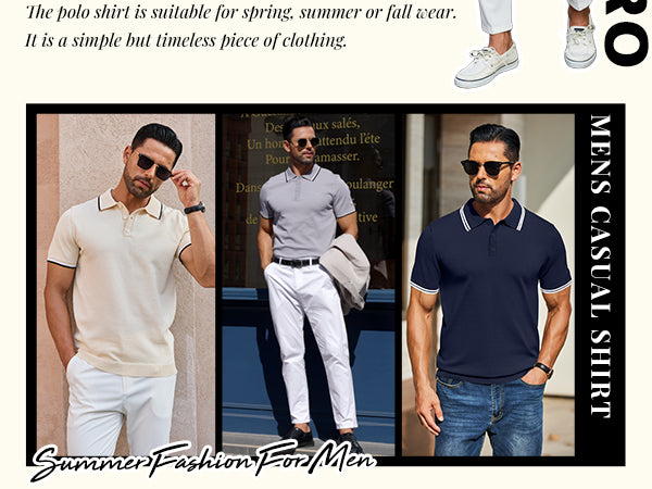 COOFANDY Men's Knit Polo Shirts Short Sleeve Casual Button Golf Polo Shirts Collared T Shirt