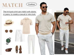 COOFANDY Men's Knit Polo Shirts Short Sleeve Casual Button Golf Polo Shirts Collared T Shirt