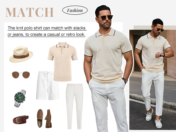 COOFANDY Men's Knit Polo Shirts Short Sleeve Casual Button Golf Polo Shirts Collared T Shirt
