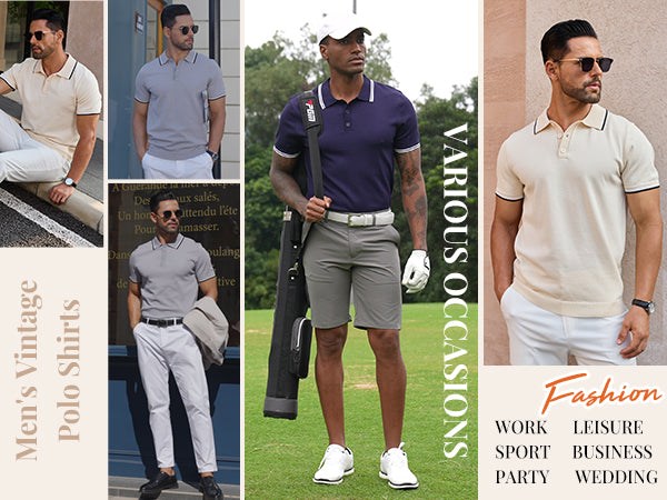 COOFANDY Men's Knit Polo Shirts Short Sleeve Casual Button Golf Polo Shirts Collared T Shirt