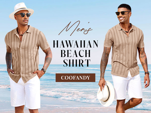 COOFANDY Men's Knit Polo Shirt Vintage Button Down Shirt Short Sleeve Hawaiian Shirt 2025 Summer Fashion Beach Shirts