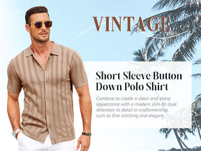 COOFANDY Men's Knit Polo Shirt Vintage Button Down Shirt Short Sleeve Hawaiian Shirt 2025 Summer Fashion Beach Shirts