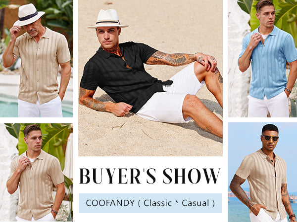 COOFANDY Men's Knit Polo Shirt Vintage Button Down Shirt Short Sleeve Hawaiian Shirt 2025 Summer Fashion Beach Shirts