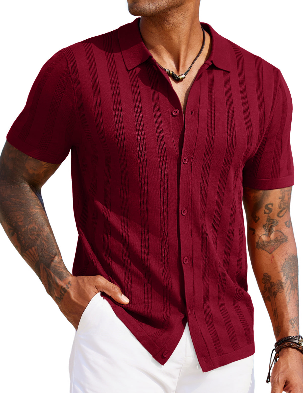 COOFANDY Men's Knit Polo Shirt Vintage Button Down Shirt Short Sleeve Hawaiian Shirt 2025 Summer Fashion Beach Shirts
