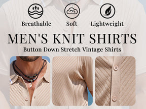 COOFANDY Men's Knit Short Sleeve Button Down Shirt Vintage Polo Shirt Casual Summer Beach Shirts