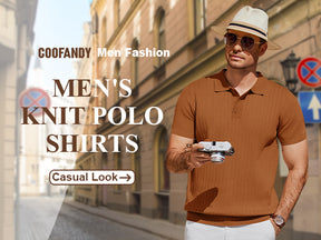 COOFANDY Men's Knit Polo Shirts Short Sleeve Ribbed Knitted Shirt Summer Lightweight Casual Golf Shirts
