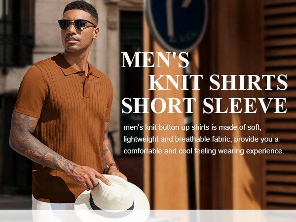 COOFANDY Men's Knit Polo Shirts Short Sleeve Ribbed Knitted Shirt Summer Lightweight Casual Golf Shirts