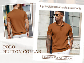 COOFANDY Men's Knit Polo Shirts Short Sleeve Ribbed Knitted Shirt Summer Lightweight Casual Golf Shirts