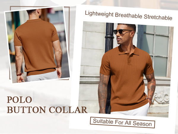 COOFANDY Men's Knit Polo Shirts Short Sleeve Ribbed Knitted Shirt Summer Lightweight Casual Golf Shirts