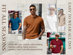 COOFANDY Men's Knit Polo Shirts Short Sleeve Ribbed Knitted Shirt Summer Lightweight Casual Golf Shirts