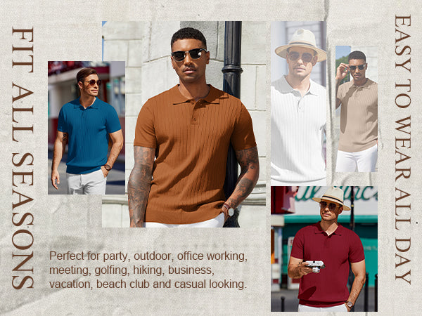 COOFANDY Men's Knit Polo Shirts Short Sleeve Ribbed Knitted Shirt Summer Lightweight Casual Golf Shirts