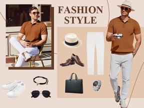 COOFANDY Men's Knit Polo Shirts Short Sleeve Ribbed Knitted Shirt Summer Lightweight Casual Golf Shirts
