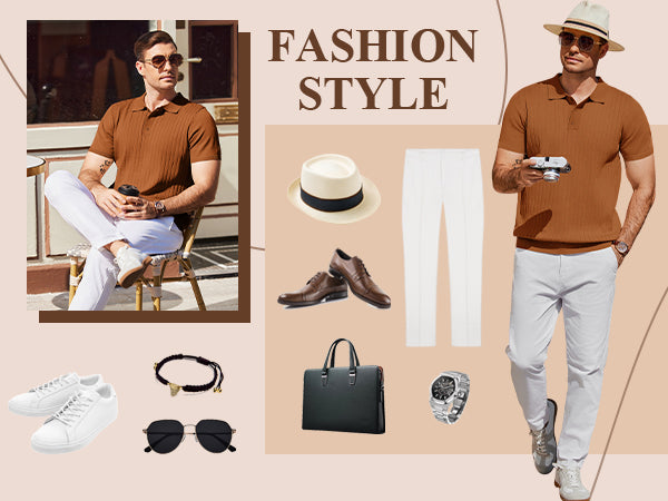 COOFANDY Men's Knit Polo Shirts Short Sleeve Ribbed Knitted Shirt Summer Lightweight Casual Golf Shirts