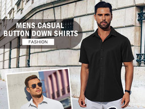 COOFANDY Mens Casual Button Down Shirts Short Sleeve Wrinkle Free Shirt Untucked Summer Stretch Dress Shirt