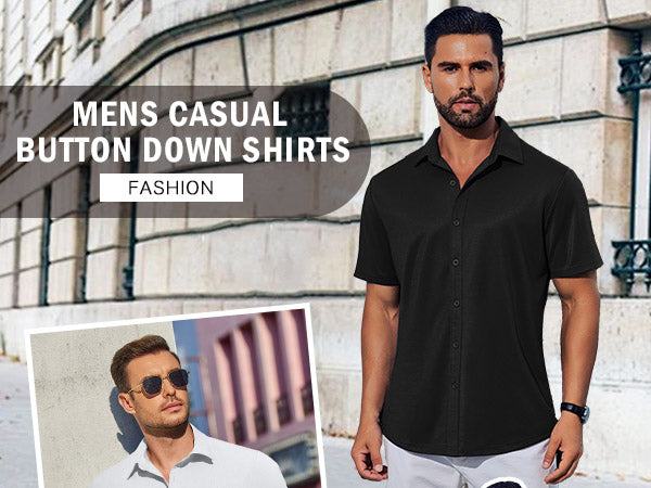 COOFANDY Mens Casual Button Down Shirts Short Sleeve Wrinkle Free Shirt Untucked Summer Stretch Dress Shirt