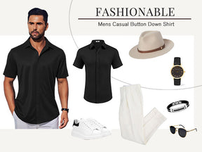 COOFANDY Mens Casual Button Down Shirts Short Sleeve Wrinkle Free Shirt Untucked Summer Stretch Dress Shirt