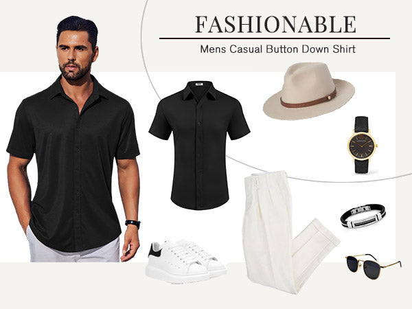 COOFANDY Mens Casual Button Down Shirts Short Sleeve Wrinkle Free Shirt Untucked Summer Stretch Dress Shirt