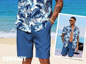 COOFANDY Men's Hawaiian 2 Piece Outfits Summer Beach Matching Set Short Sleeve Floral Shirts and Shorts