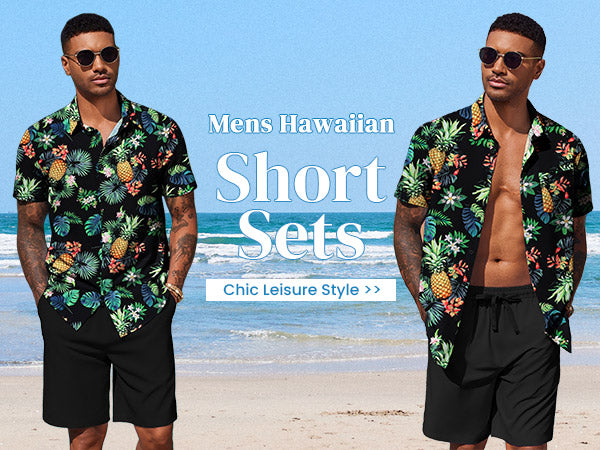 COOFANDY Men's Hawaiian 2 Piece Outfits Summer Beach Matching Set Short Sleeve Floral Shirts and Shorts