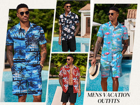 COOFANDY Men's Hawaiian 2 Piece Outfits Summer Beach Matching Set Short Sleeve Floral Shirts and Shorts