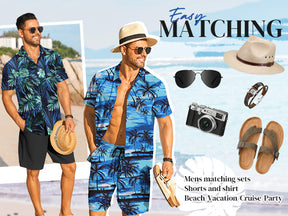 COOFANDY Men's Hawaiian 2 Piece Outfits Summer Beach Matching Set Short Sleeve Floral Shirts and Shorts