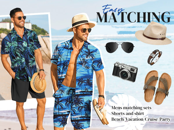 COOFANDY Men's Hawaiian 2 Piece Outfits Summer Beach Matching Set Short Sleeve Floral Shirts and Shorts
