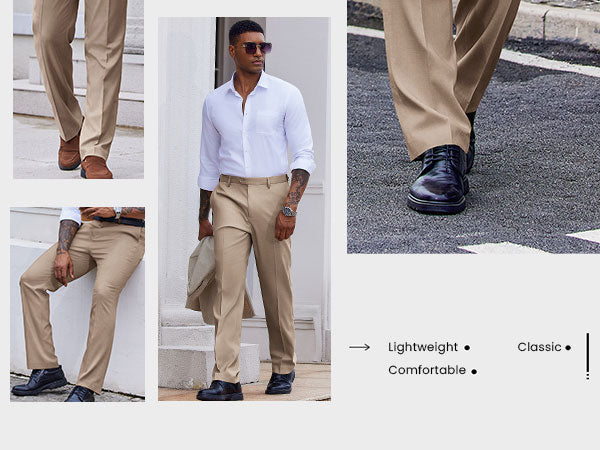 COOFANDY Men's Classic Fit Dress Pants Flat Front Straight Casual Pant Expandable Waist Suit Pant