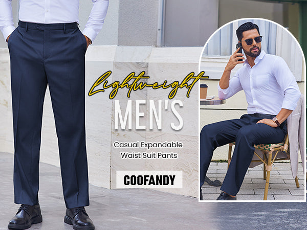 COOFANDY Men's Classic Fit Dress Pants Flat Front Straight Casual Pant Expandable Waist Suit Pant