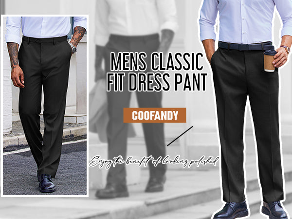 COOFANDY Men's Classic Fit Dress Pants Flat Front Straight Casual Pant Expandable Waist Suit Pant