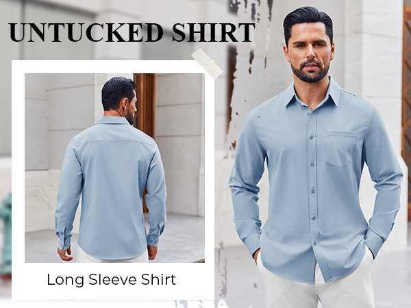 COOFANDY Mens Button Down Shirt Casual Untucked Shirts Long Sleeve Dress Shirt with Pocket