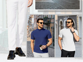 COOFANDY Men's Mock Turtleneck Short Sleeve Soft Lightweight Sweater Ribbed Knit Pullover Casual Basic Tops