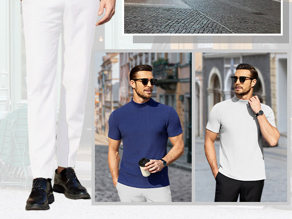 COOFANDY Men's Mock Turtleneck Short Sleeve Soft Lightweight Sweater Ribbed Knit Pullover Casual Basic Tops