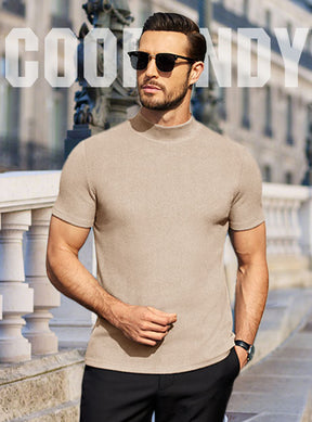 COOFANDY Men's Mock Turtleneck Short Sleeve Soft Lightweight Sweater Ribbed Knit Pullover Casual Basic Tops
