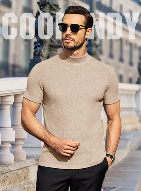 COOFANDY Men's Mock Turtleneck Short Sleeve Soft Lightweight Sweater Ribbed Knit Pullover Casual Basic Tops