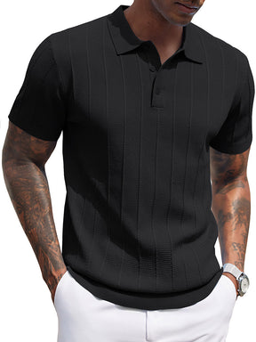 COOFANDY Mens Knit Polo Shirts Short Sleeve Ribbed Textured Polo Shirt Lightweight Casual Golf Shirts Collared T Shirt