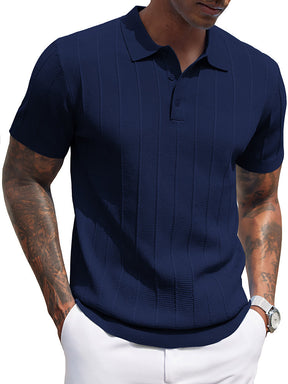 COOFANDY Mens Knit Polo Shirts Short Sleeve Ribbed Textured Polo Shirt Lightweight Casual Golf Shirts Collared T Shirt
