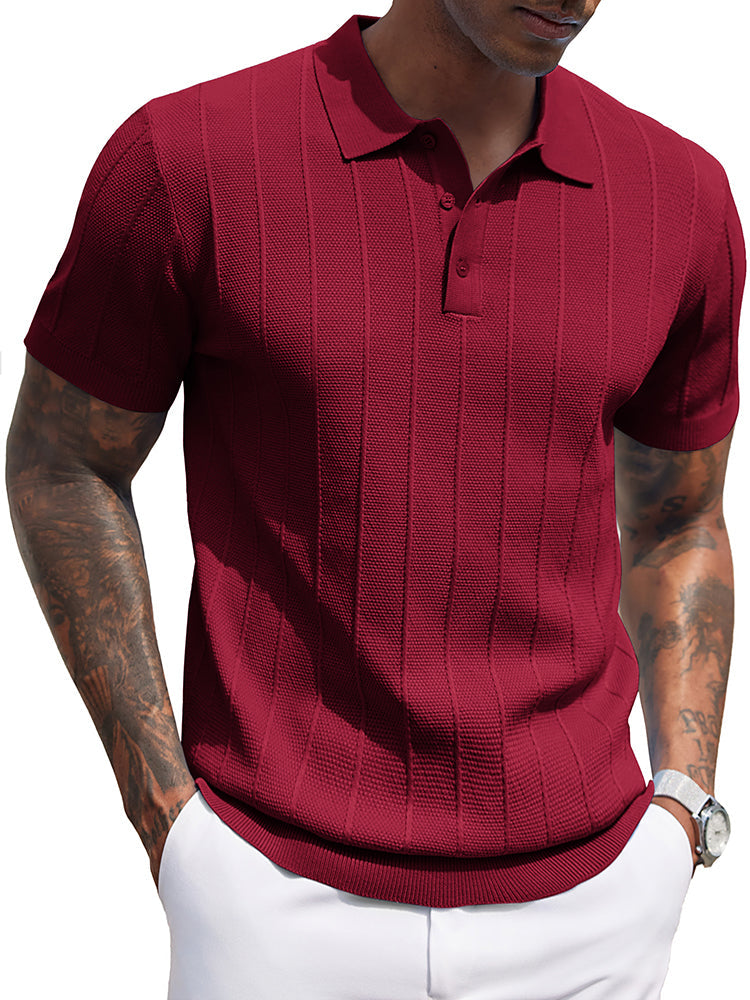 COOFANDY Mens Knit Polo Shirts Short Sleeve Ribbed Textured Polo Shirt Lightweight Casual Golf Shirts Collared T Shirt