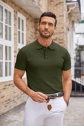 COOFANDY Mens Knit Polo Shirts Casual Short Sleeve Button Down Polo Shirt Classic Golf Shirts