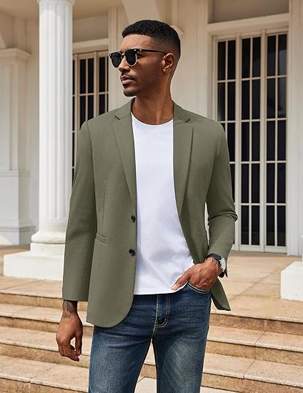 COOFANDY Men's Casual Knit Blazer Two Button Lightweight Sport Coats Suit Jacket