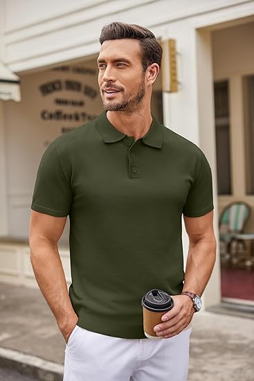 COOFANDY Mens Knit Polo Shirts Casual Short Sleeve Button Down Polo Shirt Classic Golf Shirts