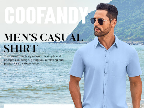 COOFANDY Shirts for Men Short Sleeve Button Down Shirt Casual Summer Beach Shirt